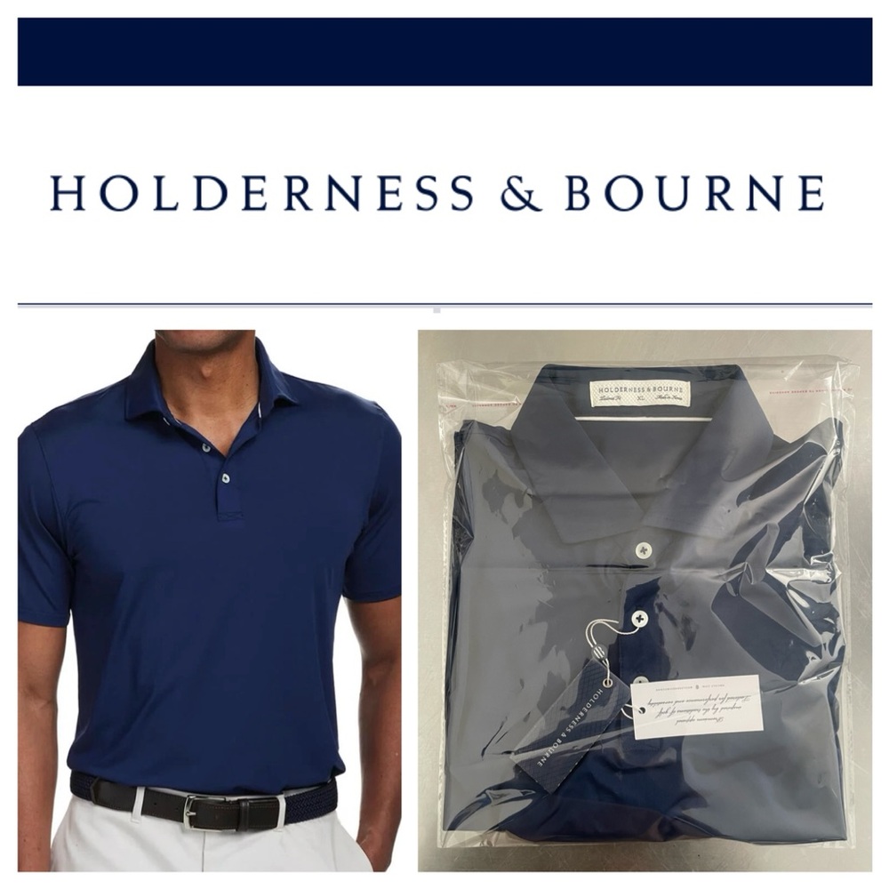 HOLDERNESS & BOURNE NWT Mens The Anderson Golf Polo Shirt: Navy